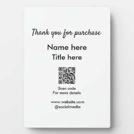 Placa Obrigado pelo nome de compra aqui digitalizar QR