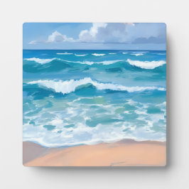 Placa Ondas do Oceano Azul | Arte de Aquarelas do Mar de