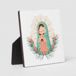 Placa Our Lady of Guadalupe with flowers Kawaii Style