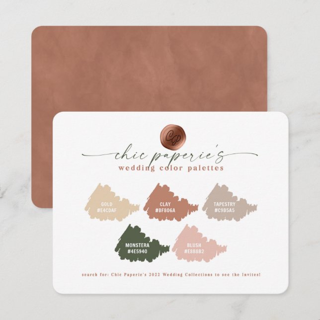 Placa Paleta de Cores de Casamento Clay & Blush Pi (Frente/Verso)