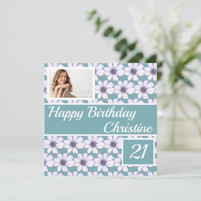 Placa Personalizada de design Floral Feliz Anivers (Em pé/Frente)