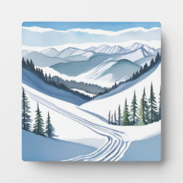 Placa Pintura em Aquarela de Montanha de Esqui Arte de I