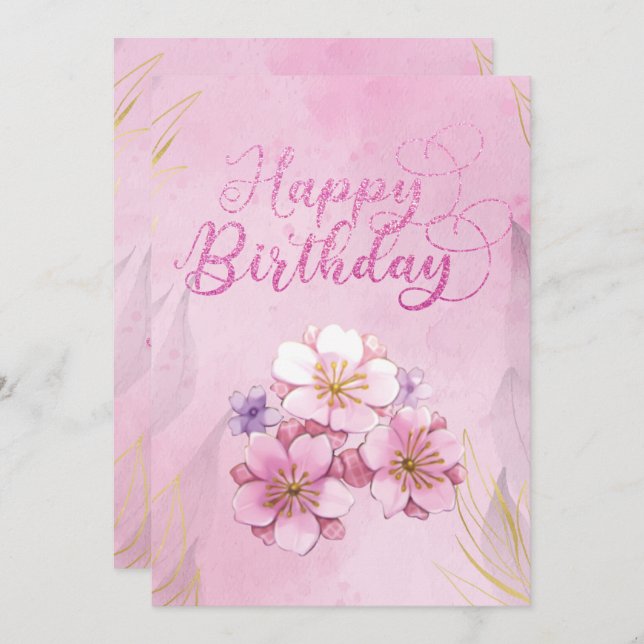 Placa plana de aniversário feliz, cor-de-rosa, (Frente/Verso)
