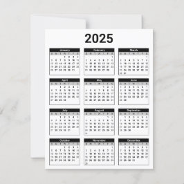 Placa Plana de Calendário Anual 2025 para Preto e 