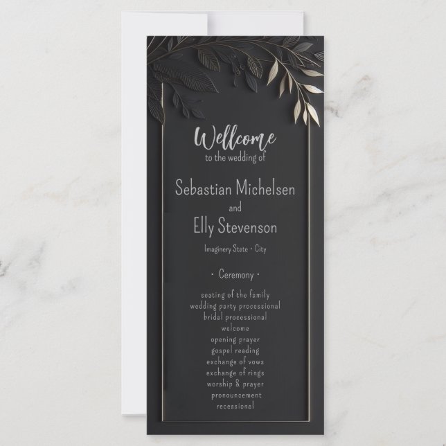 Placa plana de Casamento Floral de ouro Elegance (Frente)