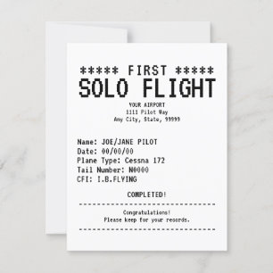 Placa Plana de Primeiro Parabéns de Voo Solo