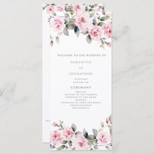 Placa plana do Programa de Casamento Floral Rosa E (Frente/Verso)