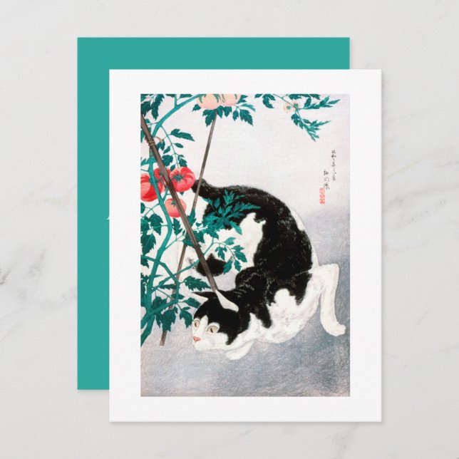 PLACA PLANA: JAPONÊS WOODBLOCK : Gato com Tomate (Frente/Verso)