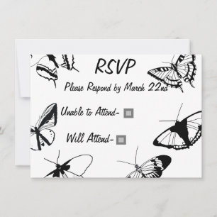 Placa plana RSVP de borboletas brancas e pretas