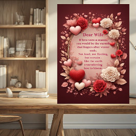 Placa Poema Romântico Casais Rosas Vermelhas Corações Vi