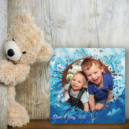 Placa Quadro de Fotografias do Paint Splatter Blue Kids