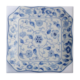 Placa quente da cozinha em azul e em branco