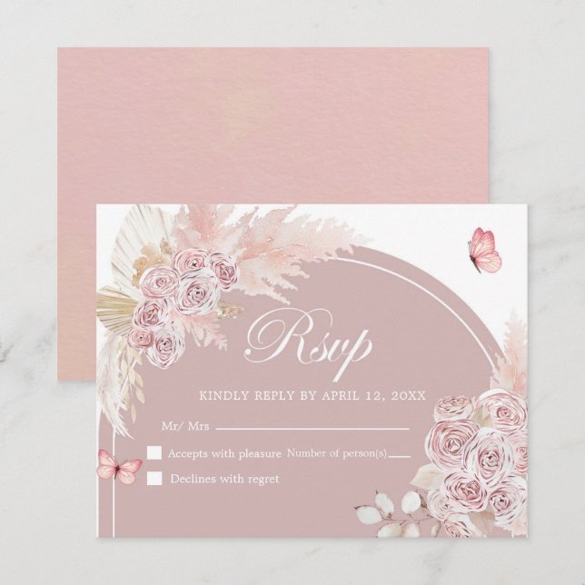 Placa Quinceanera Rsvp Boho Pink Dusty Arch (Frente/Verso)