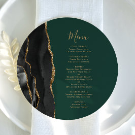 Placa Redonda Casamento Menu Ágata Verde Ouro Pret