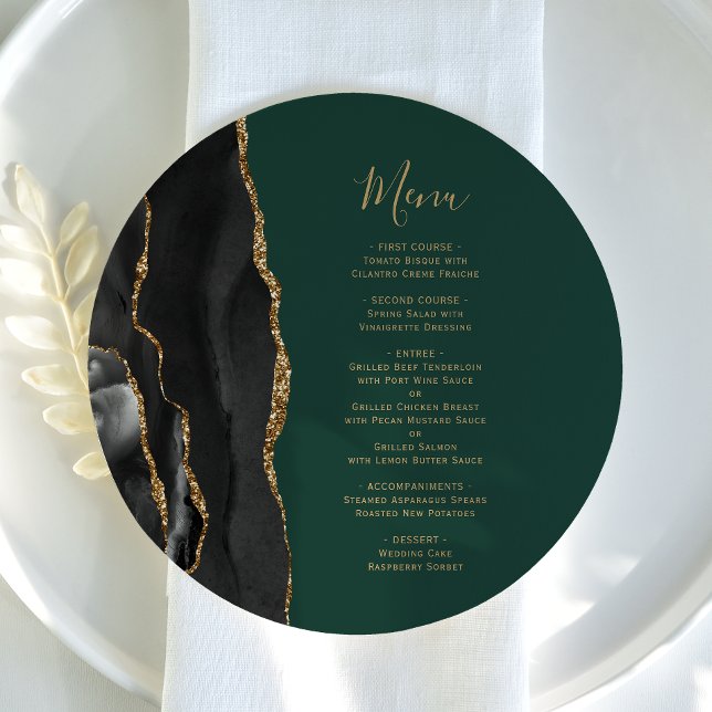 Placa Redonda Casamento Menu Ágata Verde Ouro Pret (Criador carregado)