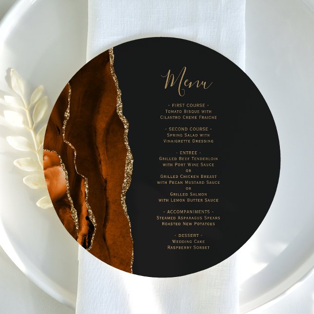 Placa Redonda de Menu de Casamento em Ágata Dourad (Criador carregado)