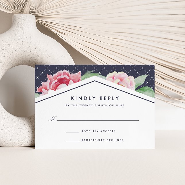 Placa RSVP Antiguada Peony | Blush e Marinho (Criador carregado)