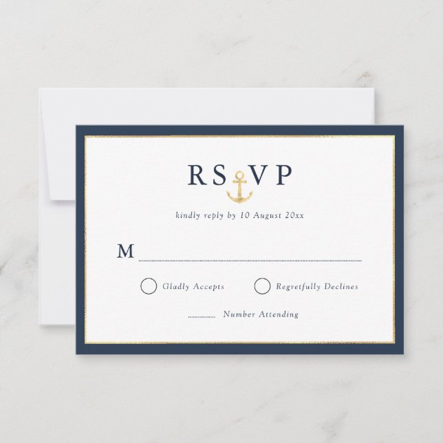 Placa RSVP azul-marinho de ouro Elegante (Frente)