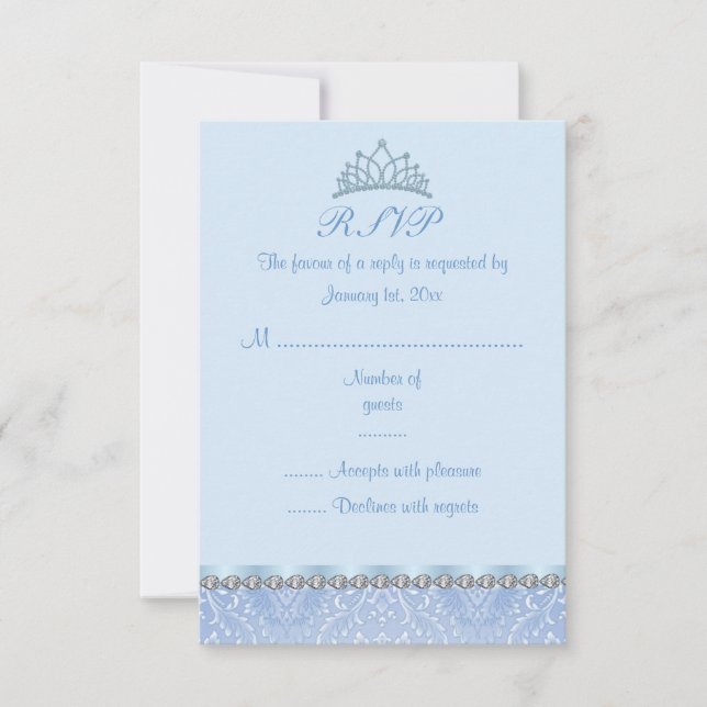 Placa RSVP Blue Tiara & Damask Sweet16 (Frente)