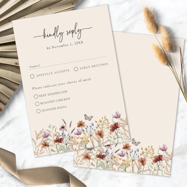 Placa RSVP Boho Elegante Floral (Floral Elegant Boho RSVP Card
)