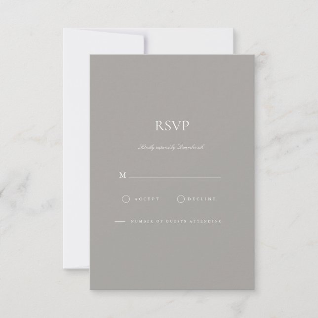 Placa RSVP Branca e Cinza de Script Elegante (Frente)