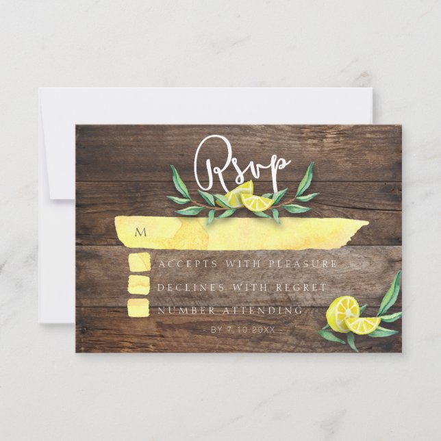 PLACA RSVP | Casamento Rustic Wood Lemon Watercolo (Frente)