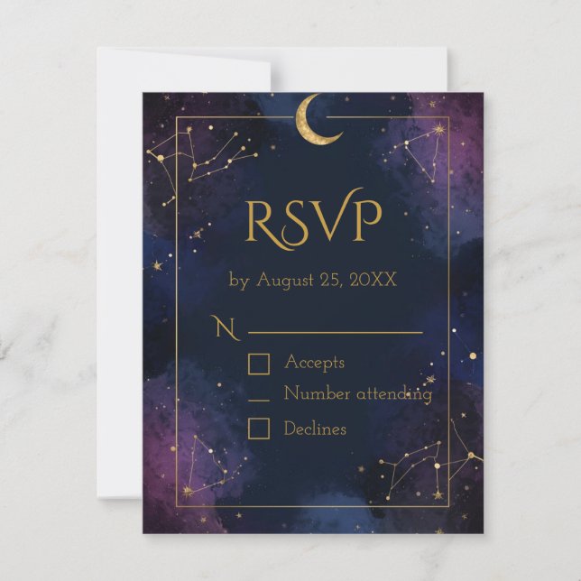 Placa RSVP Celestial Escura | Nuvens roxas e Marin (Frente)