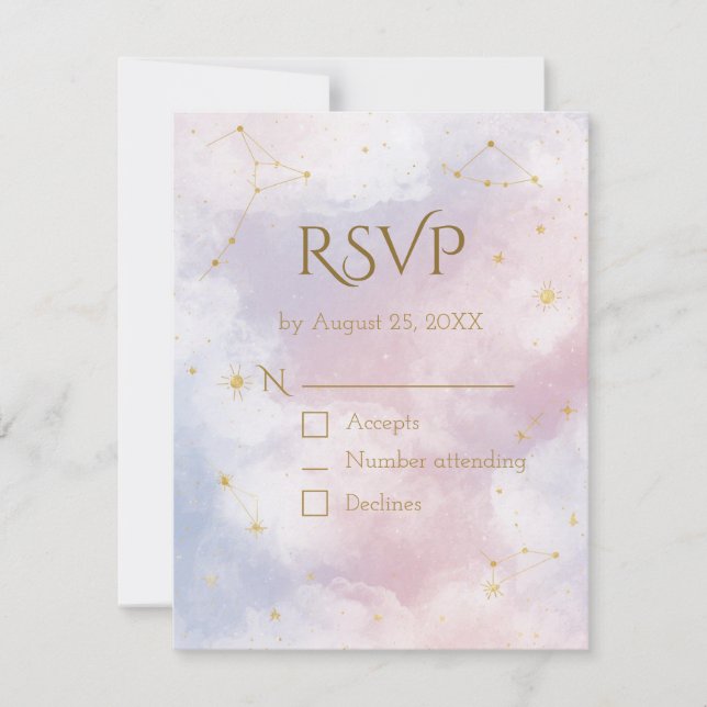 Placa RSVP Celestial Rosa | Estrelas de Aquarela (Frente)