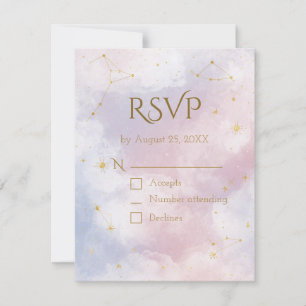 Placa RSVP Celestial Rosa   Estrelas de Aquarela
