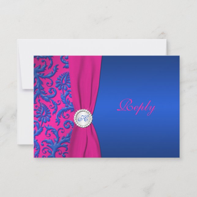 Placa RSVP Cobalt e Fuchsia Damask (Frente)