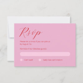 Placa RSVP cor-de-rosa e vermelha