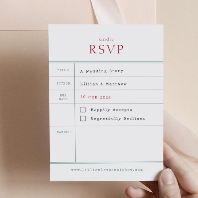 Placa RSVP da Biblioteca Vintage (Vintage Library RSVP Enclosure Card for Literary Themed Wedding)