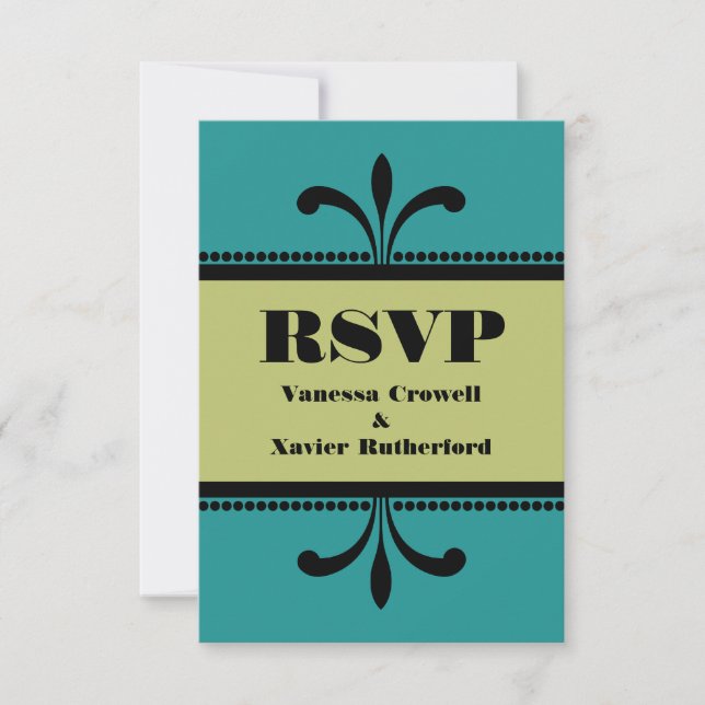 Placa RSVP de Arte Deco Teal/Green (Frente)