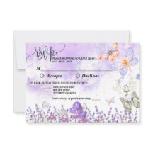 Placa RSVP de borboleta Dourada e roxa do Elegante