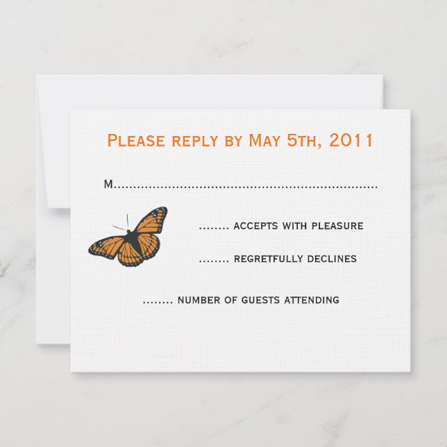 Placa RSVP de Borboleta Moderna - Laranja (Frente)