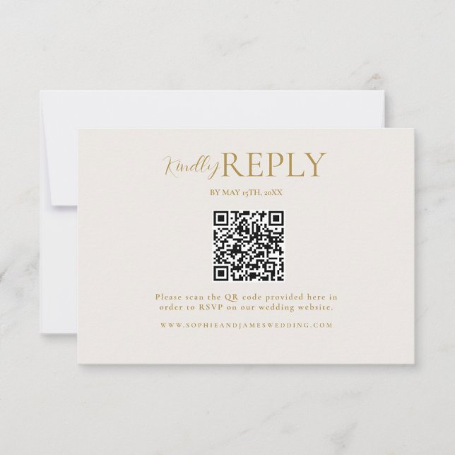 Placa RSVP de Caligrafia de Código QR Dourado mini (Frente)