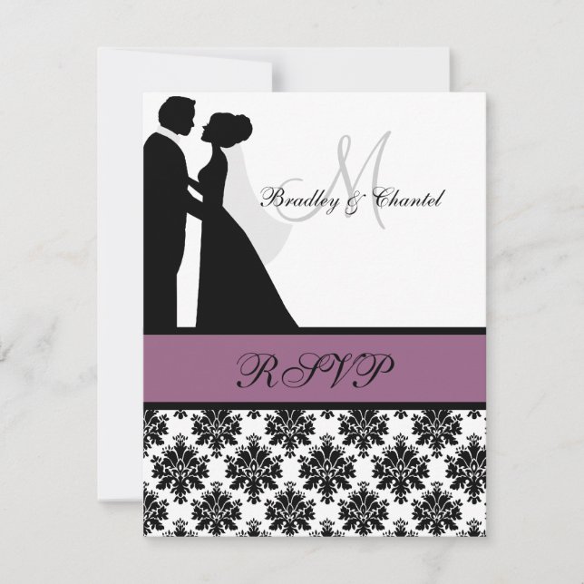 Placa RSVP de Casal de Casamento Negro e Roxo (Frente)