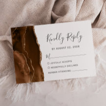 Placa RSVP de Casamento Agata Dourado Mocha Brown