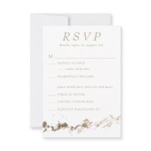Placa RSVP de Casamento Branco e Dourado das Monta