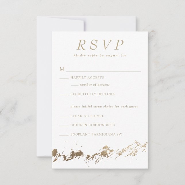 Placa RSVP de Casamento Branco e Dourado das Monta (Frente)