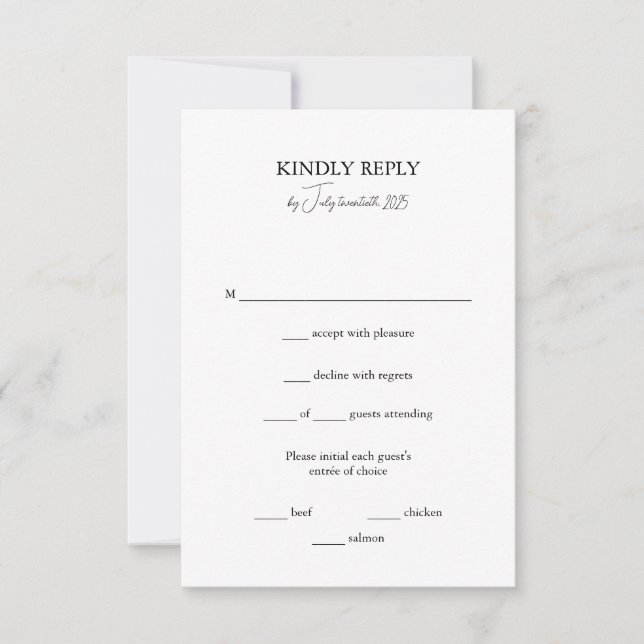Placa RSVP de Casamento Branco Preto com Opções de (Frente)
