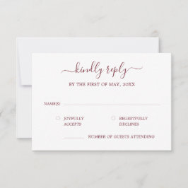 Placa RSVP de Casamento Burgundy da Caligrafia Mod