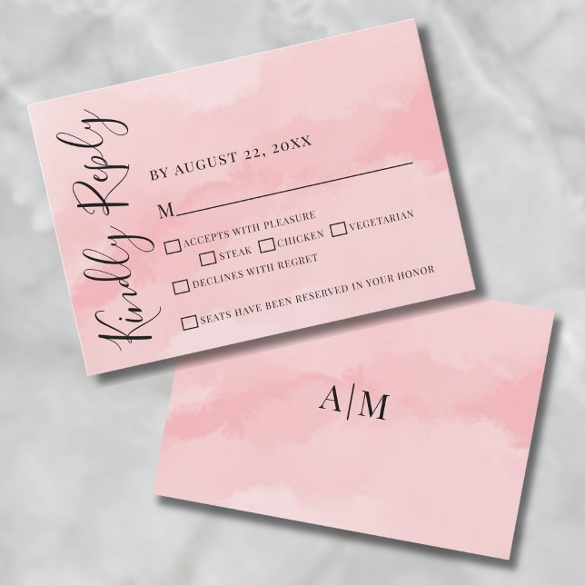 Placa RSVP de Casamento Cor de Água Pink Simples E (Simple Elegant Watercolor Pink Wedding RSVP Card)