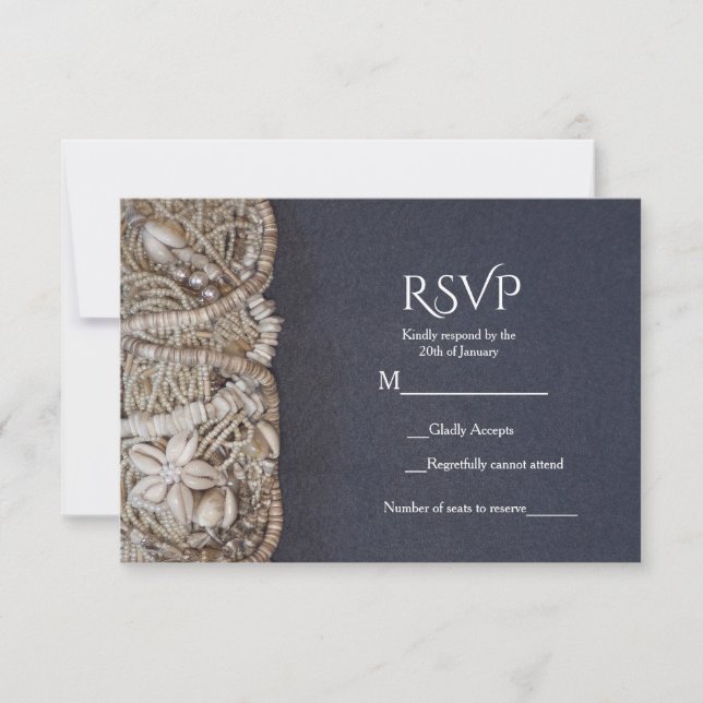 Placa RSVP de Casamento da Elegant Beach Puka Shel (Frente)