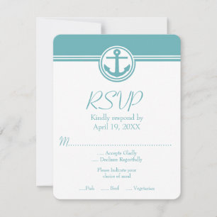 Placa RSVP de Casamento de Âncora Náutica Teal