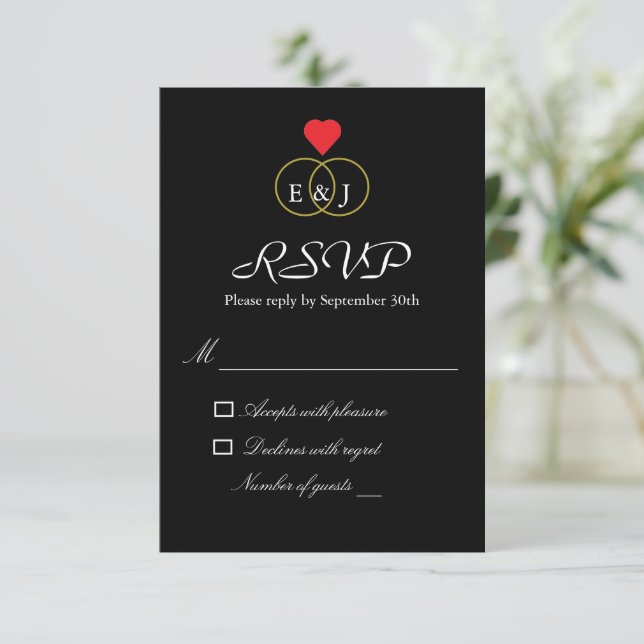 Placa RSVP de Casamento de Anéis Entwinados (Em pé/Frente)