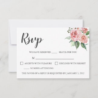 Placa RSVP de Casamento de Aquarela Floral rosa
