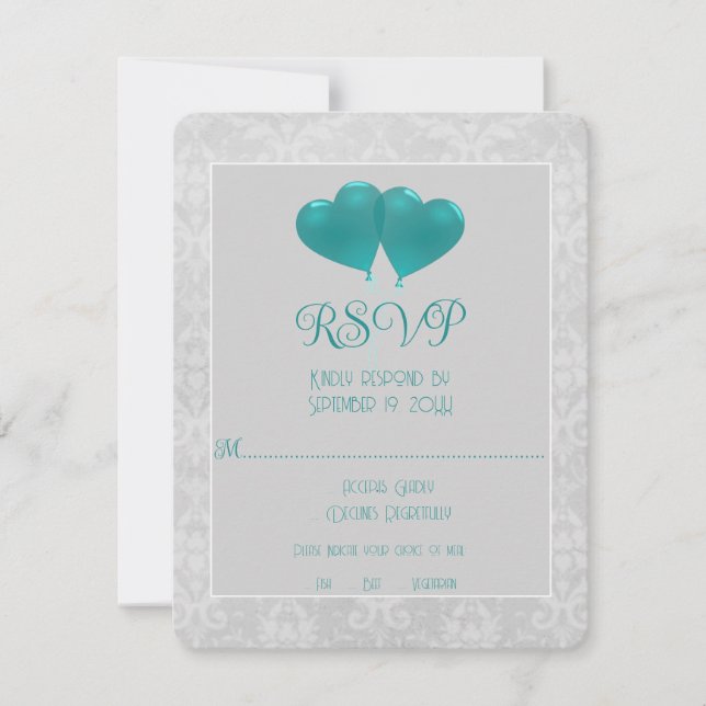 Placa RSVP de Casamento de Balões de Coração Teal (Frente)
