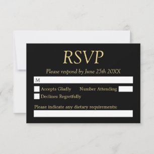 Placa RSVP de Casamento de Beige Ouro Negro