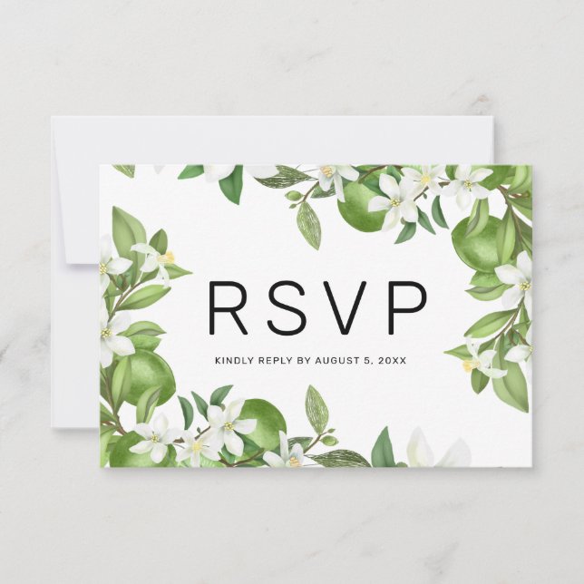 Placa RSVP de Casamento de Boho Limão Branco Verde (Frente)